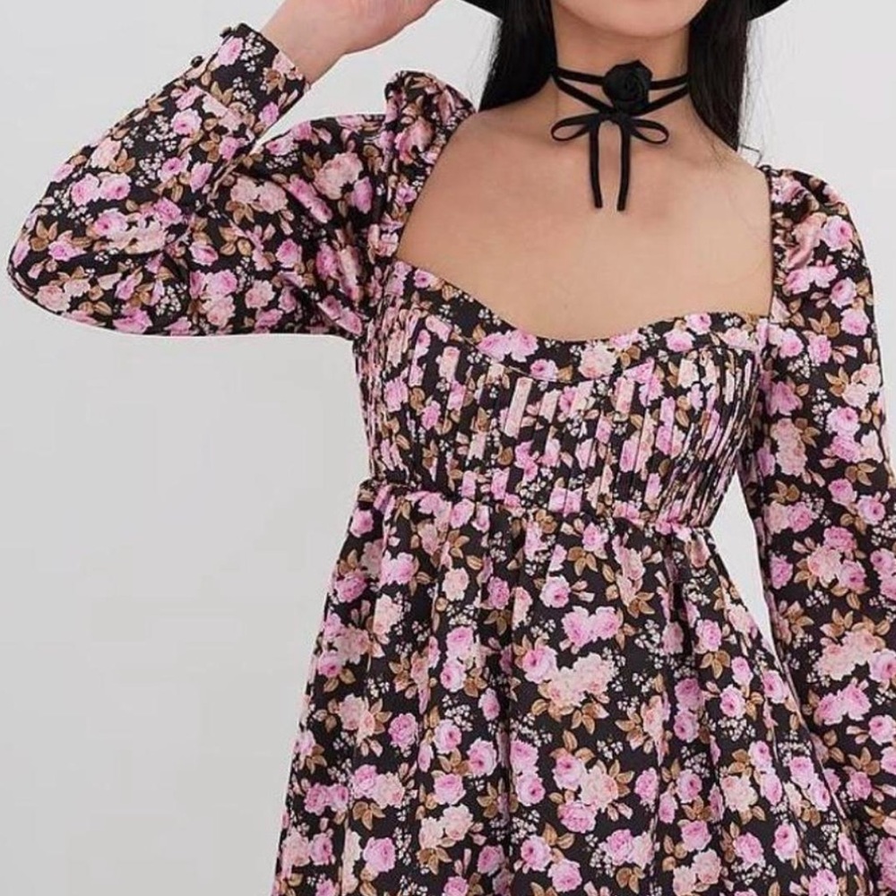 For Love And Lemons Pink and Black Smocked Sundress